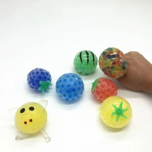 Bead Gel Stress Squishy Ball, Fruit Shaped Rubber Beads Ball Toys