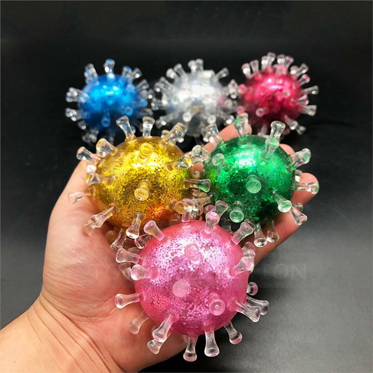 New Arrival Fidget Squeeze Squishy Virus Glitter Stress Balls Decompression Stress Relief Anti Stress Vent Beads Ball For Kids