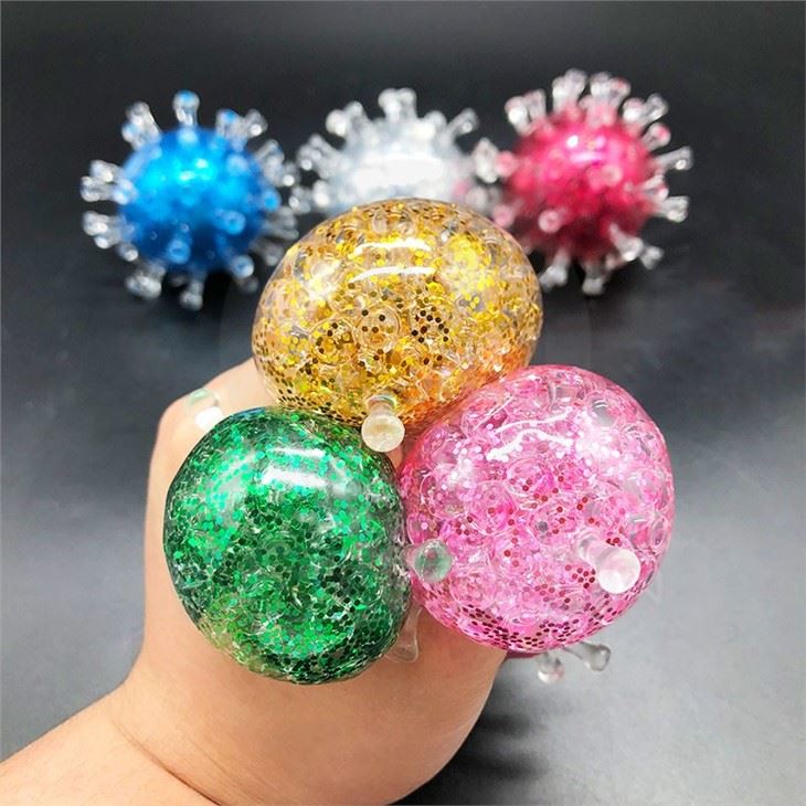 New Arrival Fidget Squeeze Squishy Virus Glitter Stress Balls Decompression Stress Relief Anti Stress Vent Beads Ball For Kids