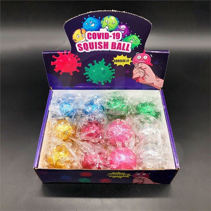 New Arrival Fidget Squeeze Squishy Virus Glitter Stress Balls Decompression Stress Relief Anti Stress Vent Beads Ball For Kids