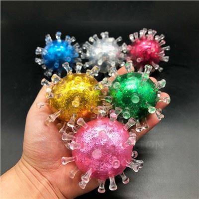 New Arrival Fidget Squeeze Squishy Virus Glitter Stress Balls Decompression Stress Relief Anti Stress Vent Beads Ball For Kids